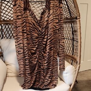 Wild Fable Brown Zebra Print Midi Dress